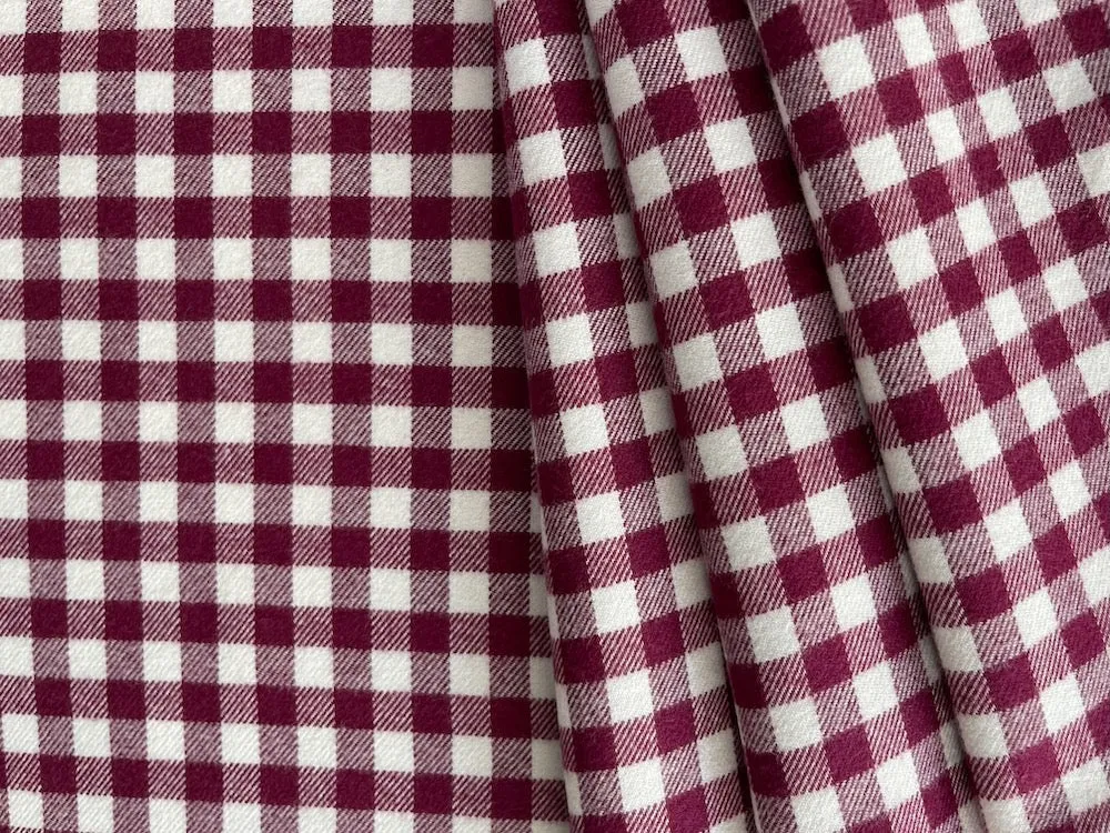 High-End Burgundy & White Buffalo Check Cotton Flannel Shirting (Made in Italy)