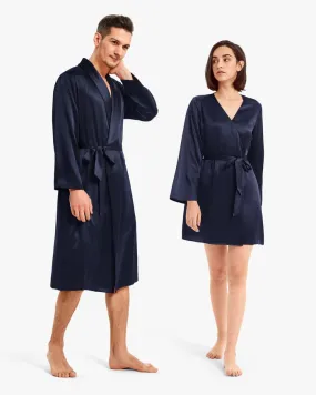 His & Hers Silk Smooth Robes Navy Blue