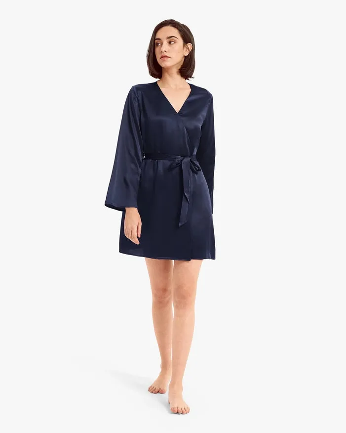 His & Hers Silk Smooth Robes Navy Blue