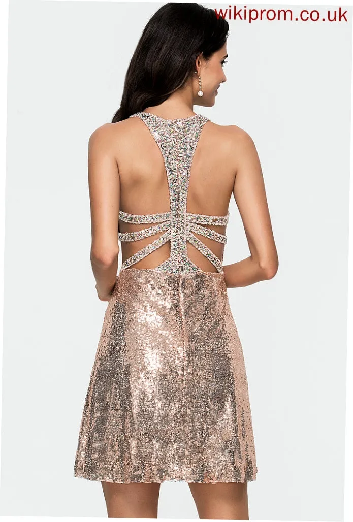 Kaya With Sequins Dress Homecoming Dresses Homecoming Scoop Neck A-Line Short/Mini Sequined