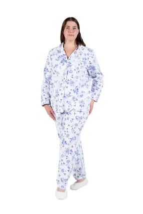 La Cera Plus Size  Porcelain Blue Floral Flannel PJ