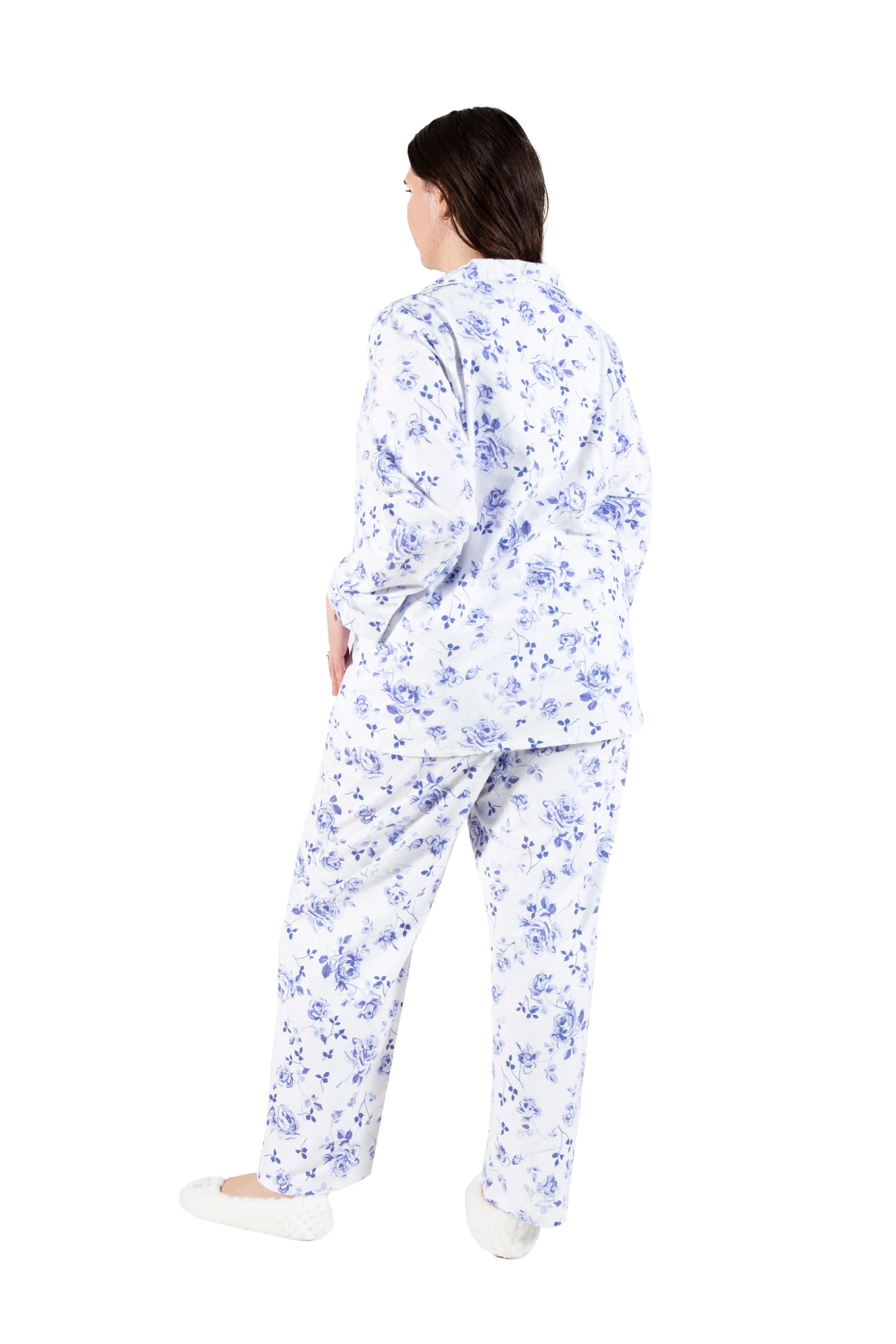 La Cera Plus Size  Porcelain Blue Floral Flannel PJ