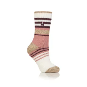 Ladies Original Cherith Varied Stripe Socks - Cream & Muted Coral