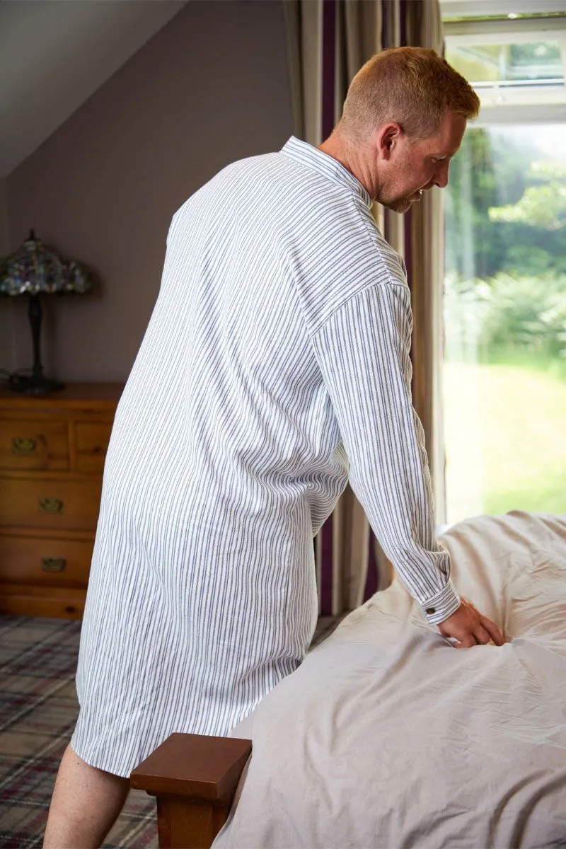 Lee Valley Flannel Nightshirt - Blue/Ivory Stripe