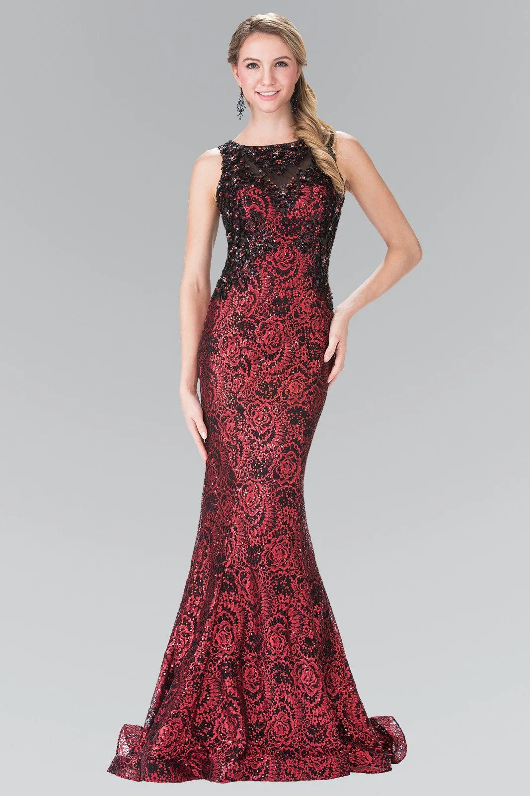 Long Flower Sequined Lace Dress by Elizabeth K GL2268