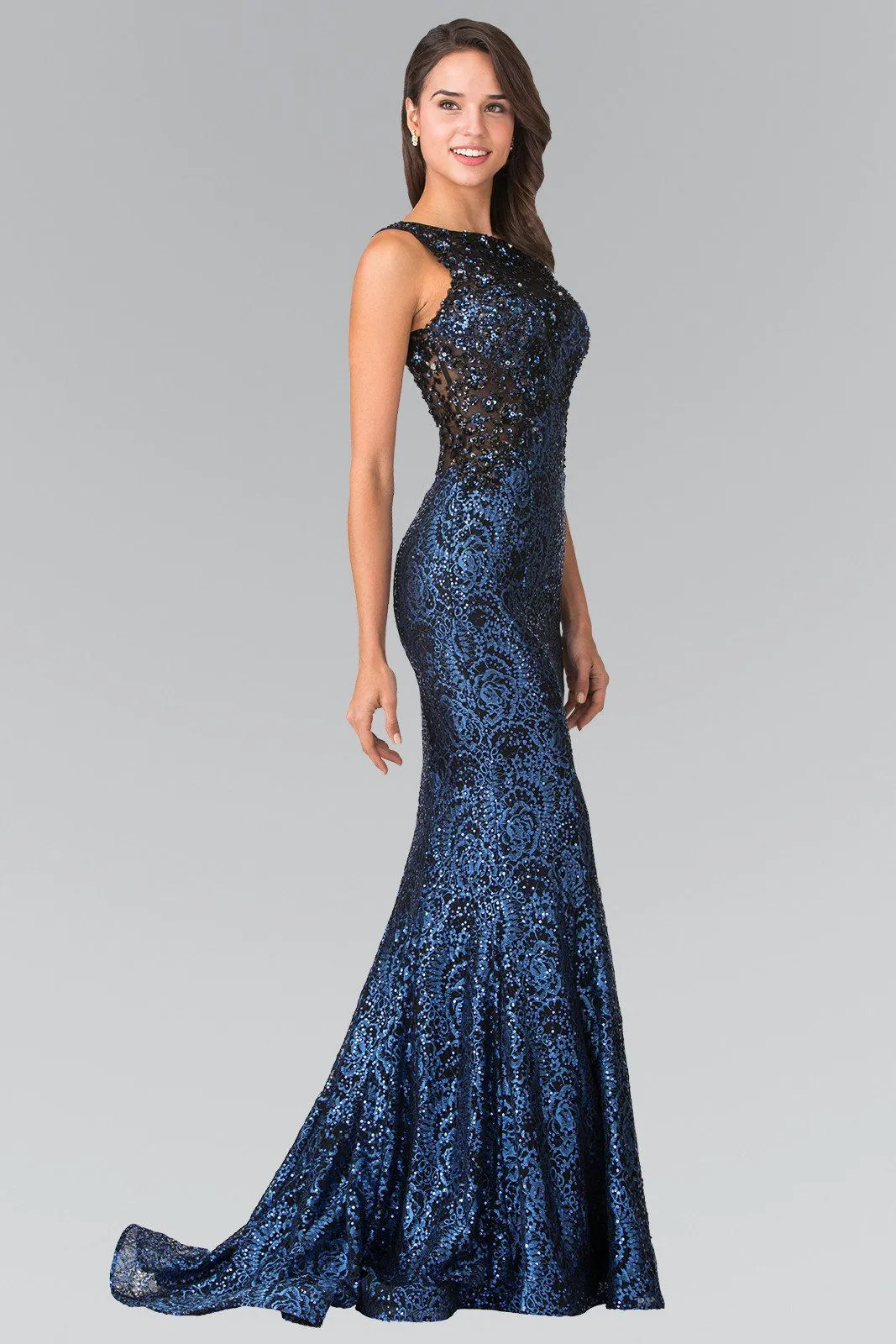 Long Flower Sequined Lace Dress by Elizabeth K GL2268