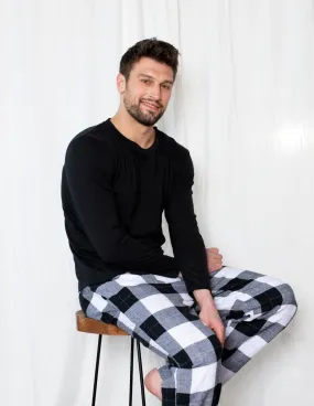 Mens Black & White Plaid Flannel Set