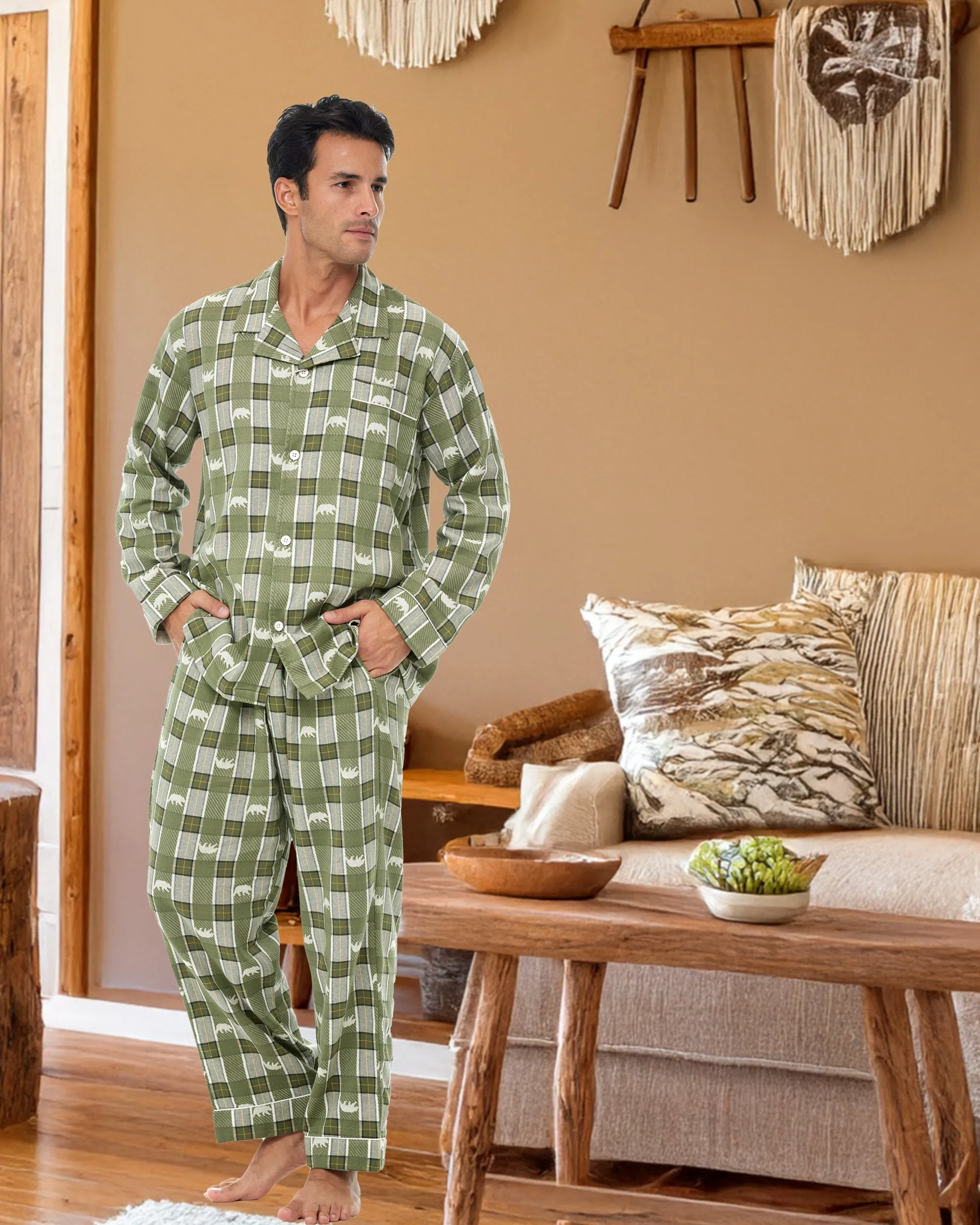 Men's Cotton Flannel Pajama Pants with Pockets