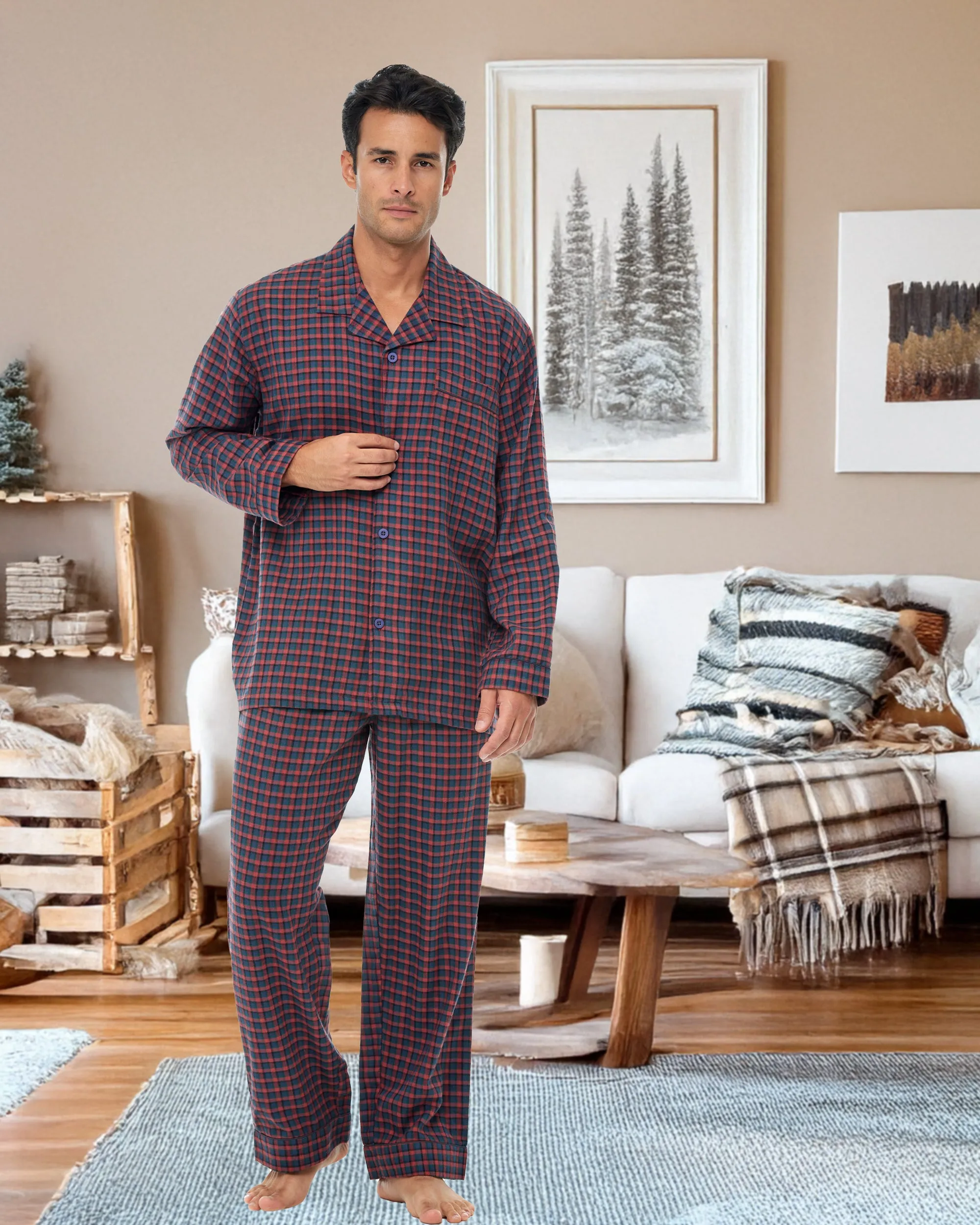 Men's Cotton Flannel Pajama Pants with Pockets