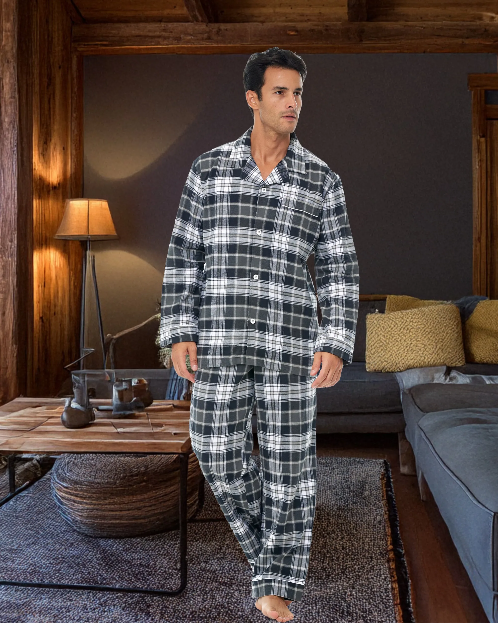 Men's Cotton Flannel Pajama Pants with Pockets