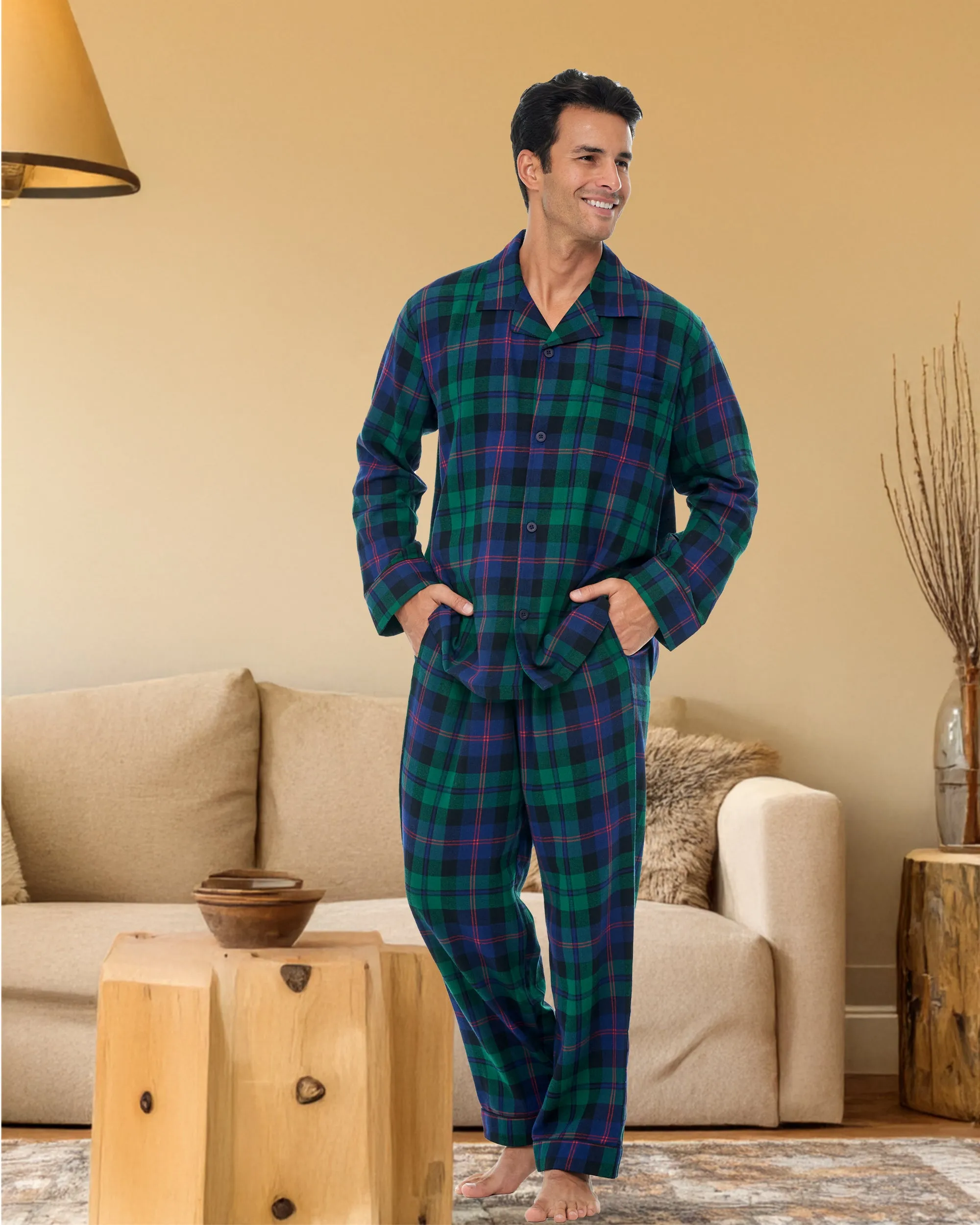 Men's Cotton Flannel Pajama Pants with Pockets