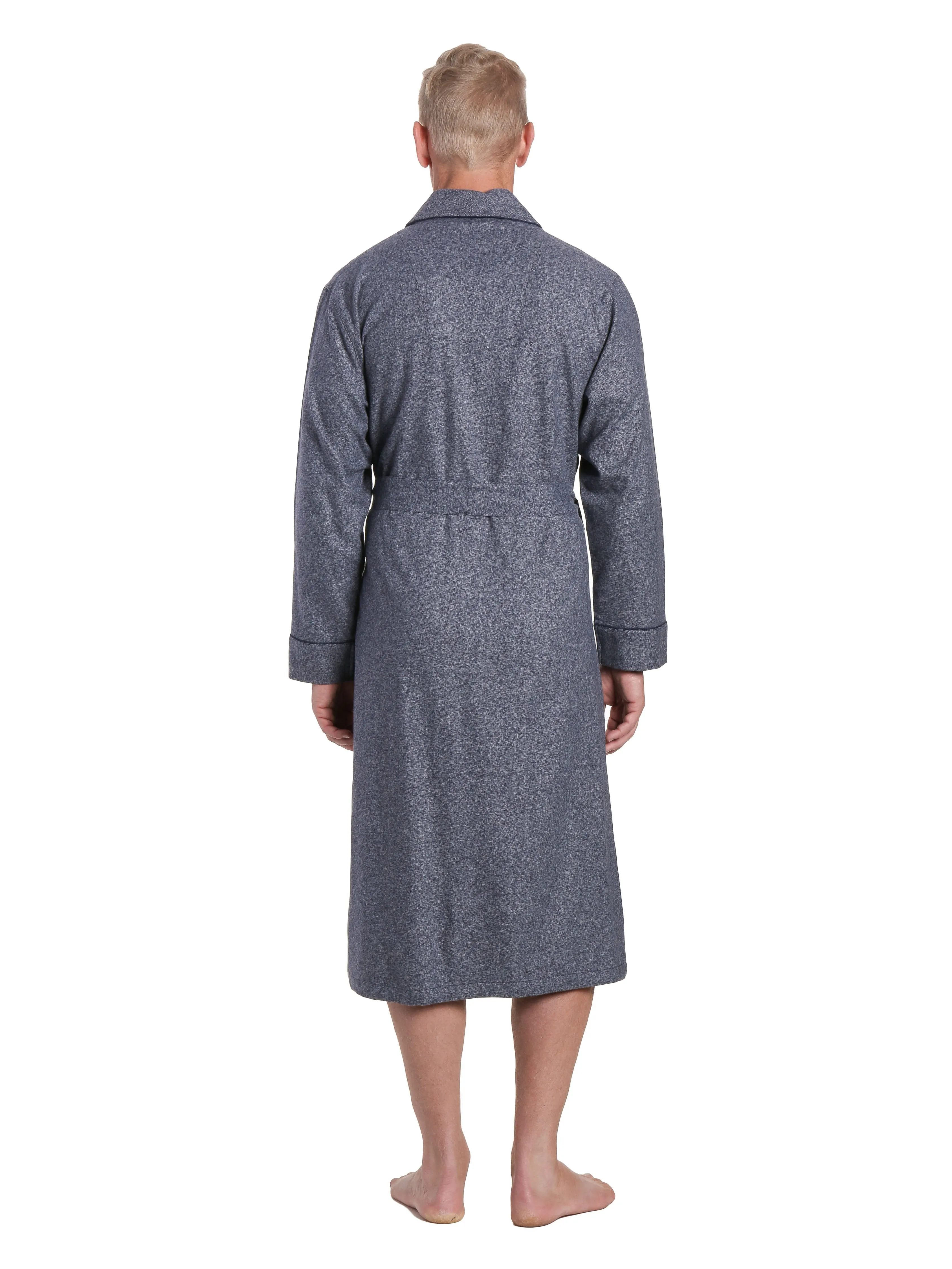 Mens Premium 100% Cotton Flannel Robe - Dark Blue