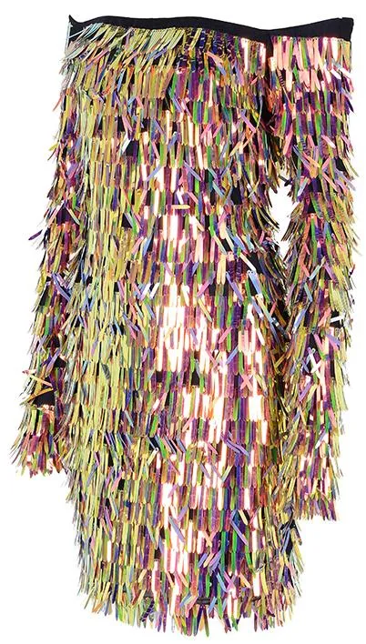 Multicolored Tinsel-Sequined Stretch Off-the-Shoulder Mini Party Dress