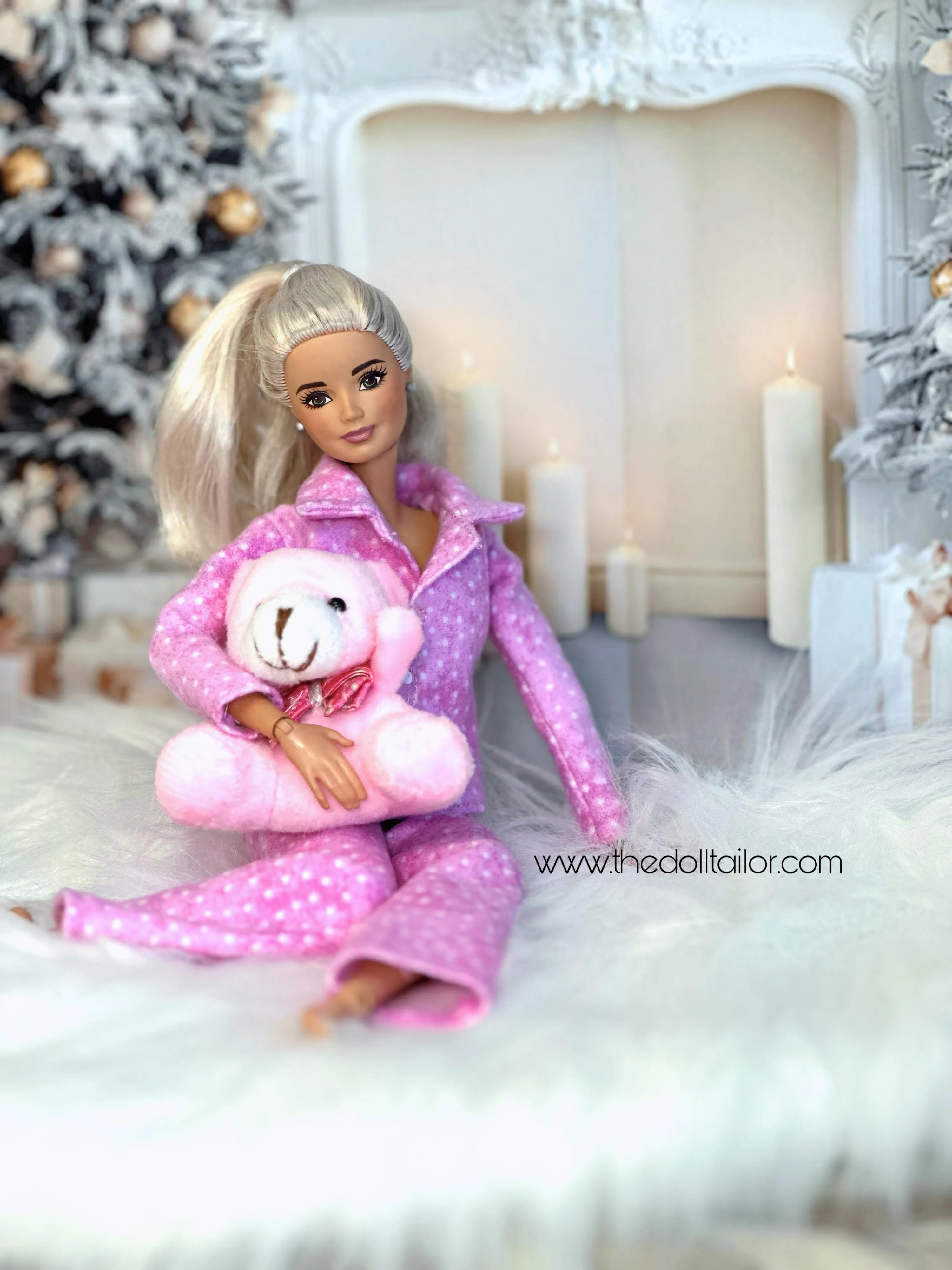 Pink flannel pajamas for barbie dolls Christmas pajamas 1/6 scale