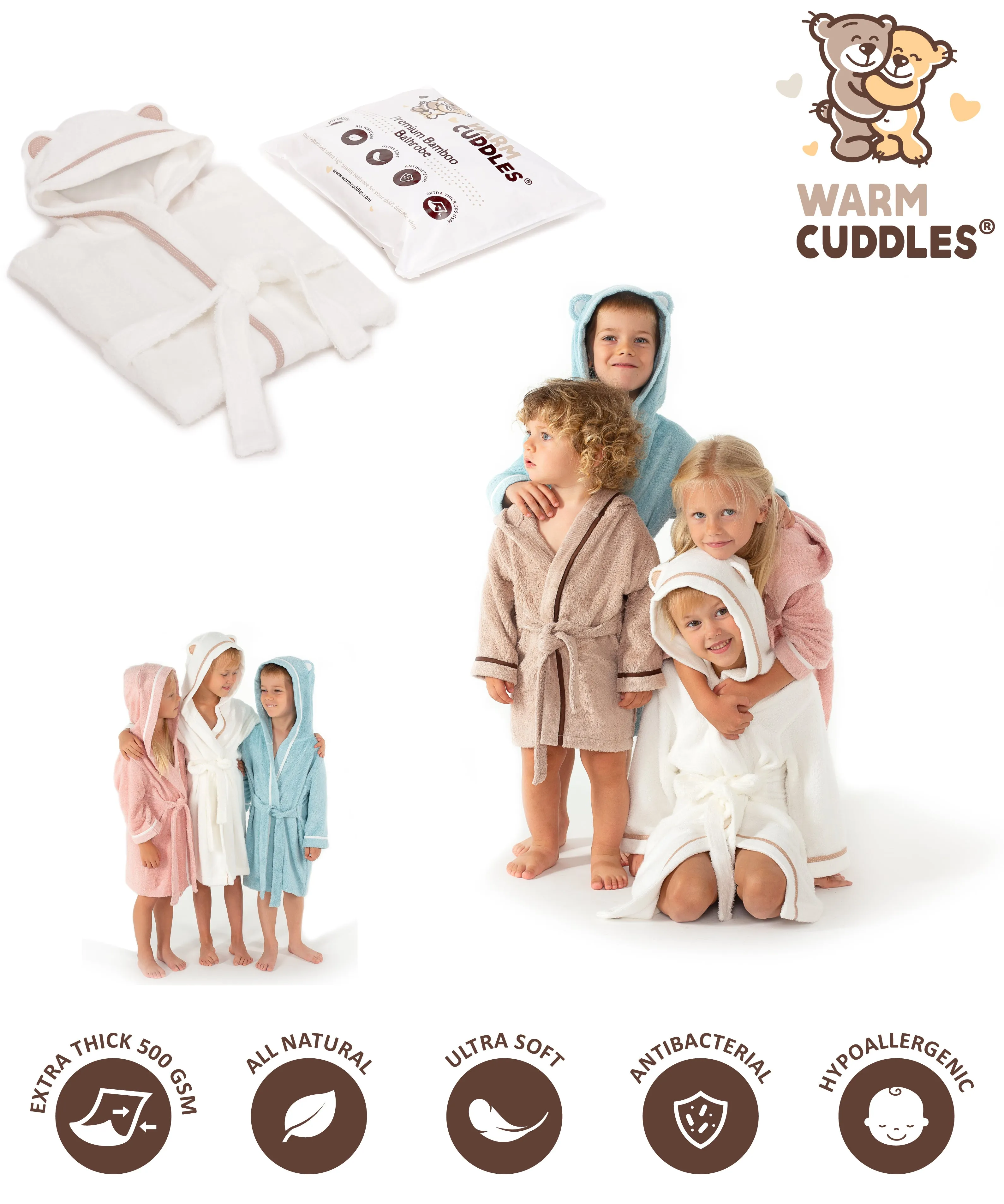 Premium Soft Bamboo Bathrobe for Baby, Toddler and Kid (White)