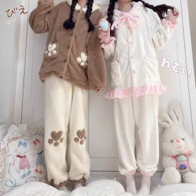 Rabbit Ears Hooded Pink & Brown Thick Warm Winter Bathrobe Nightgown Pajamas Set