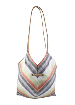 Saraswati Origami Tote Bag - White Orange Evening Grey Line