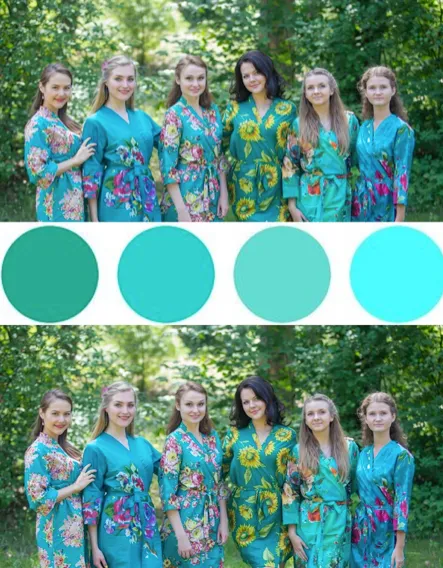 Shades of Aqua and Teal, Seafoam Wedding Colors Bridesmaids Robes