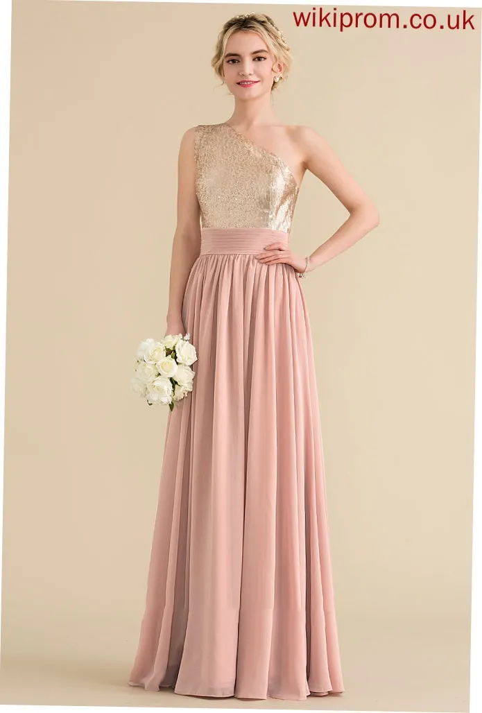 Straps Sequined Length A-Line One-Shoulder Fabric Silhouette Neckline Floor-Length Kathy Floor Length Sleeveless Bridesmaid Dresses