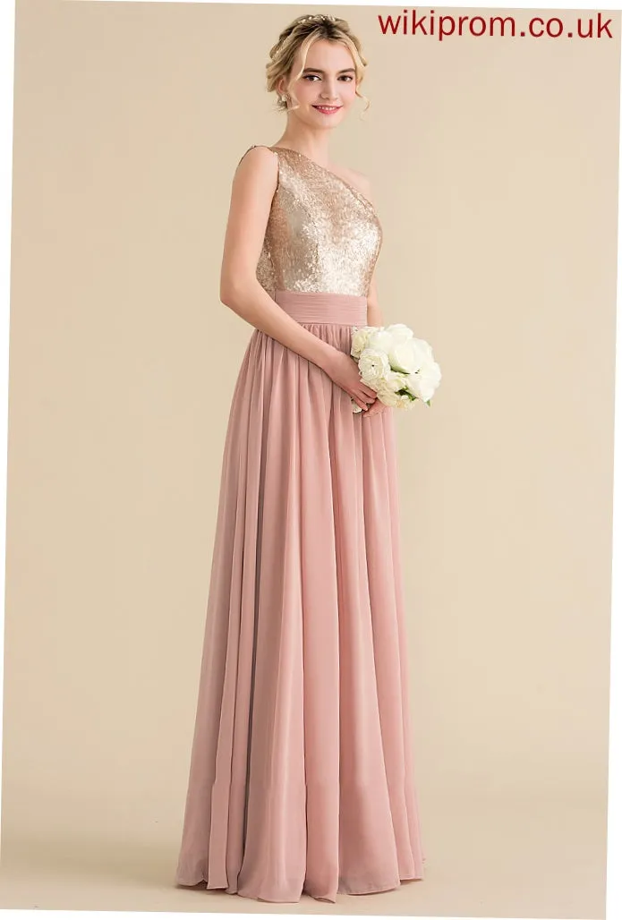 Straps Sequined Length A-Line One-Shoulder Fabric Silhouette Neckline Floor-Length Kathy Floor Length Sleeveless Bridesmaid Dresses