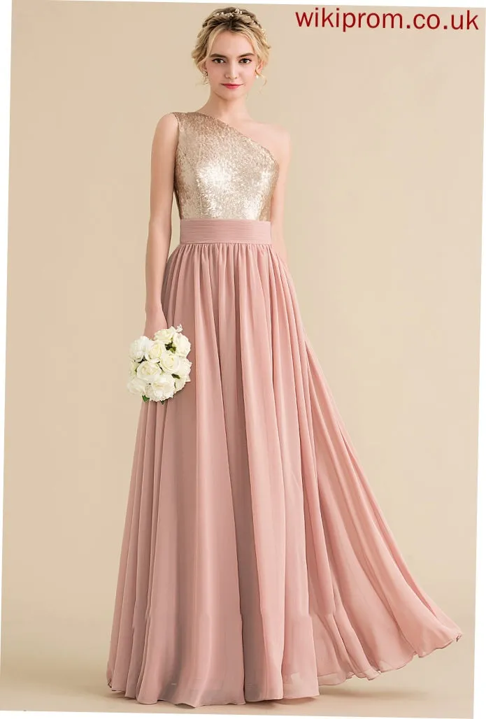 Straps Sequined Length A-Line One-Shoulder Fabric Silhouette Neckline Floor-Length Kathy Floor Length Sleeveless Bridesmaid Dresses