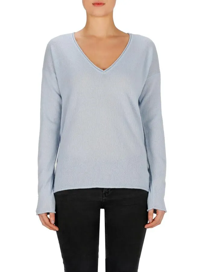 Superluxe Self Roll V-Neck- Pale Blue