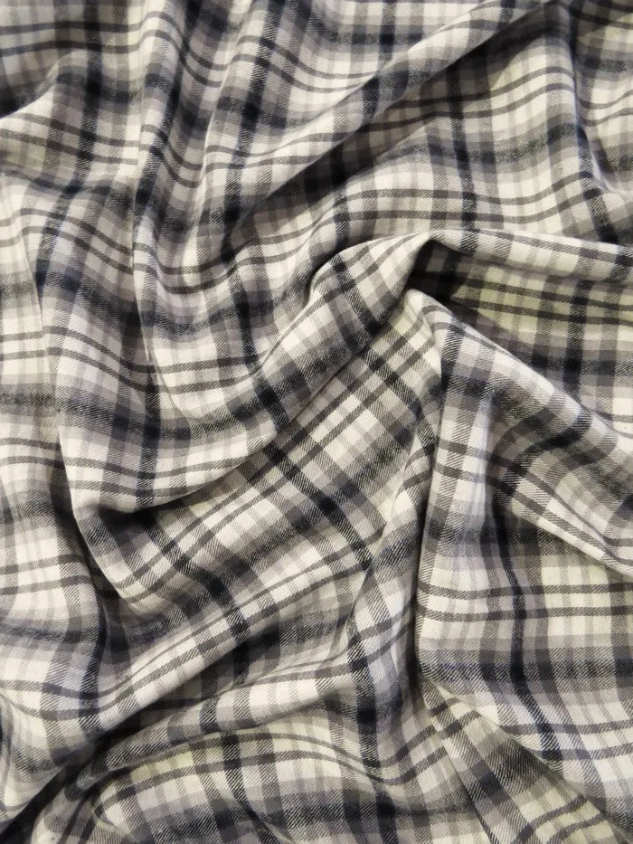 Tartan Plaid Uniform Apparel Flannel Fabric / Gray/Black / Sold By The Yard