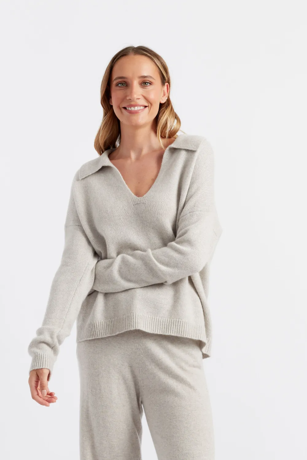 Taupe Cloud Cashmere Collared Sweater