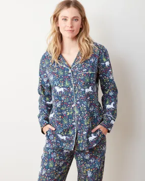 Unicorn's Garden - Petite Lightweight Flannel Long PJ Set - Indigo