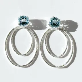 Versatile 4 Carat Topaz Studs with Argentium Silver Oval Hoop Earring Jackets - Color Options