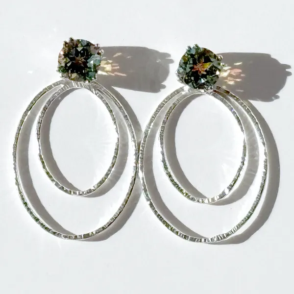 Versatile 4 Carat Topaz Studs with Argentium Silver Oval Hoop Earring Jackets - Color Options