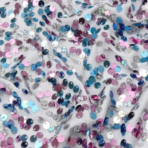 White/Blue/Pink Multi Confetti Sequined Knit Fabric