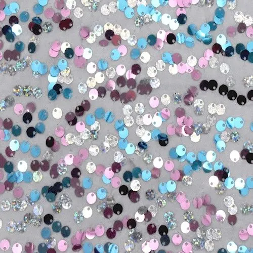 White/Blue/Pink Multi Confetti Sequined Knit Fabric