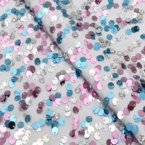 White/Blue/Pink Multi Confetti Sequined Knit Fabric