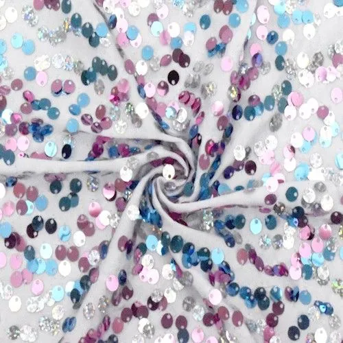 White/Blue/Pink Multi Confetti Sequined Knit Fabric