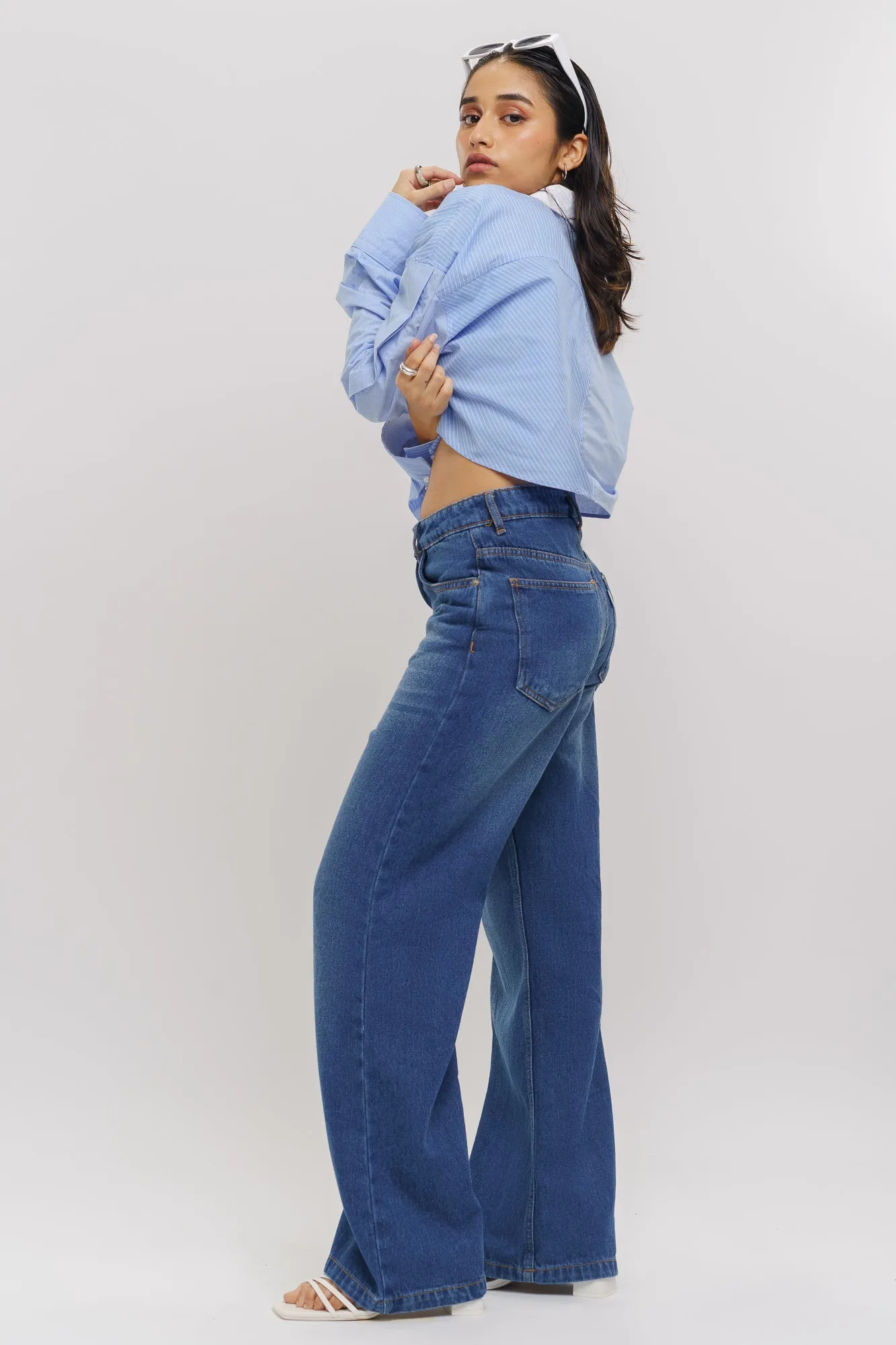 Wide Mid Blue Jeans