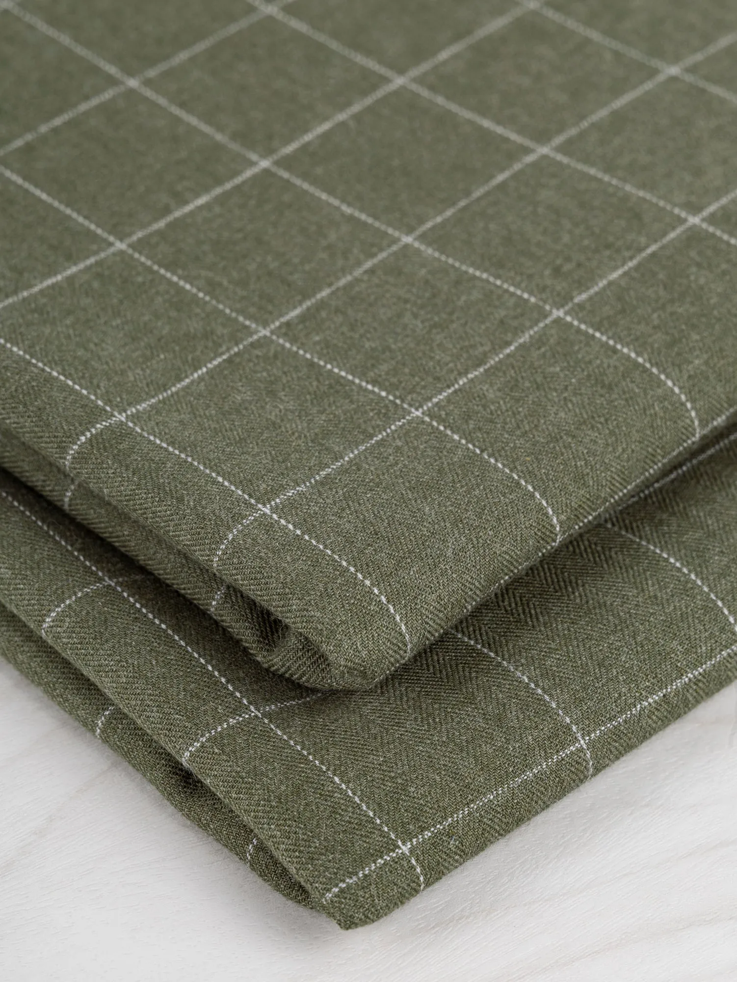 Windowpane Check Brushed Cotton - Olive - Swatch