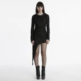 Women's Punk Irregular Ripped Music Festival Dress with Hood