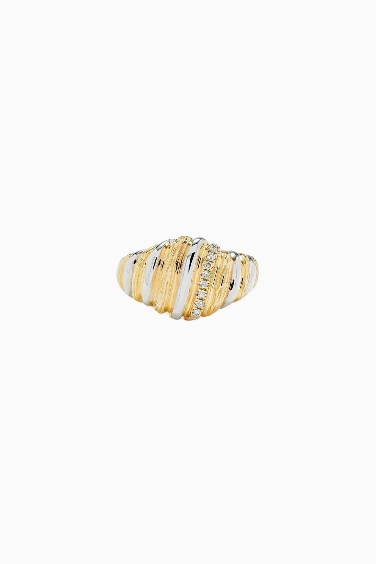 Yvonne Léon Chevalière Gaufrette Diamond Ring - Yellow/ White Gold