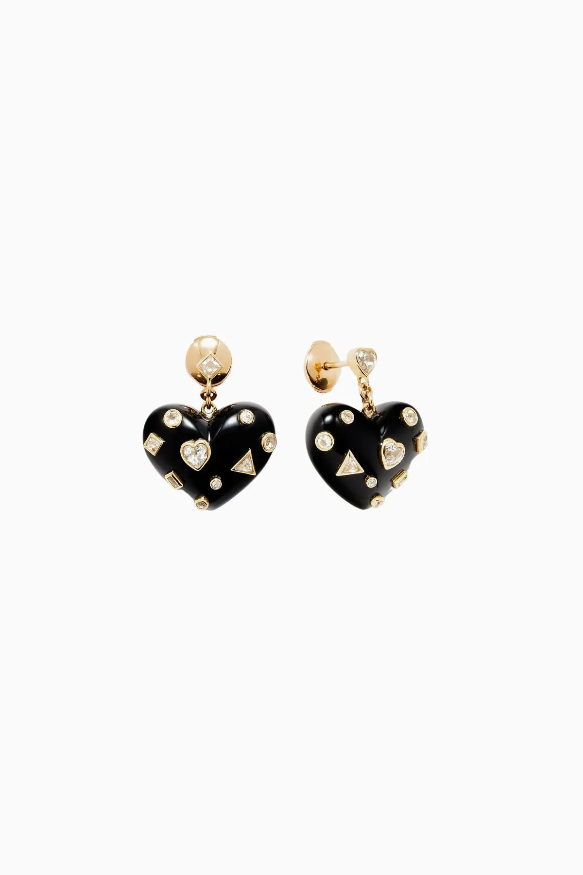 Yvonne Léon Confetti Heart Onyx Earrings - Yellow Gold